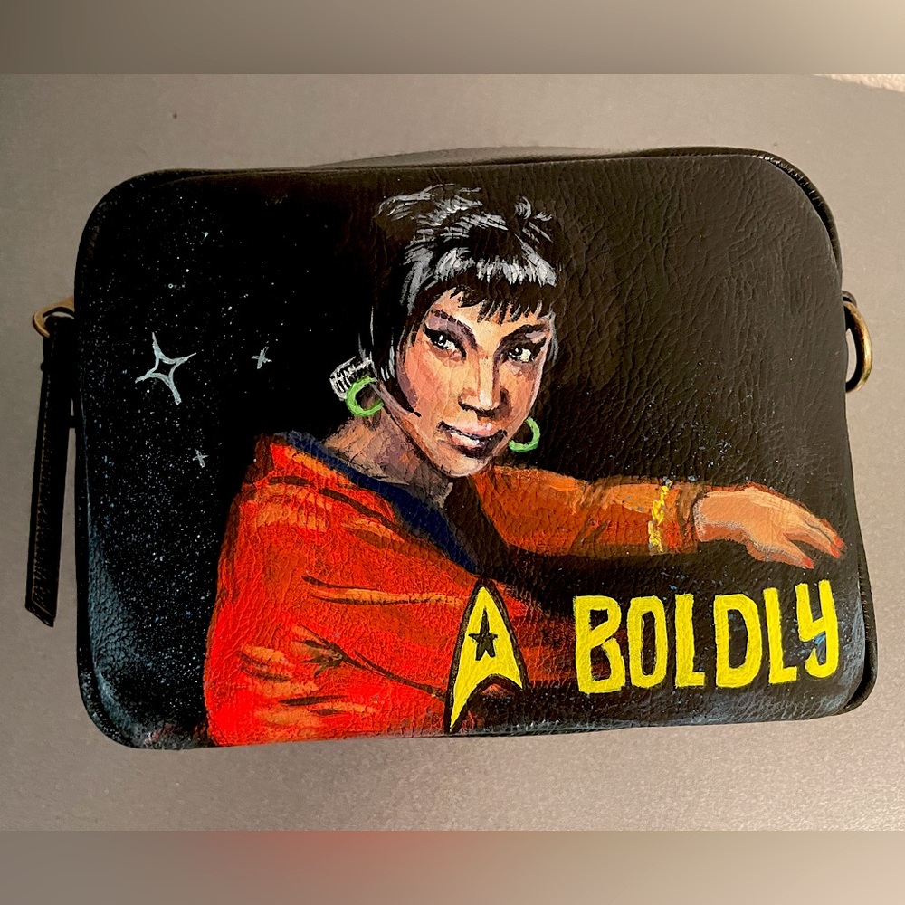 One of a kind hand painted Star Trek Purse featuring Nichelle Nicols as Uhura